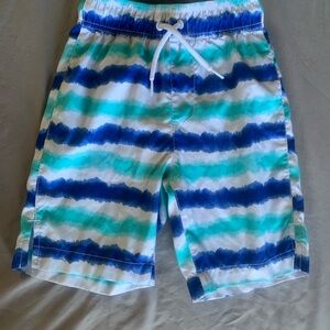 The Children's Place Blue Teal White Striped Swim Trunks